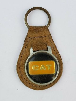 Vintage Caterpillar Cat Leather Keychain Key Ring