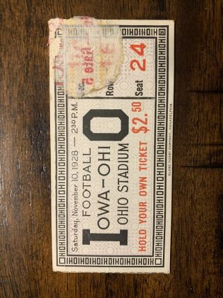 1928 Iowa Hawkeyes @ Ohio State Buckeyes Football Ticket Stub Rare