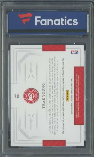 2018 - 19 National Treasures Trae Young RPA RC 4 - Color Patch AUTO /49 FANATICS 2