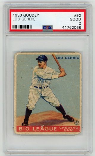 1933 Goudey 92 Lou Gehrig Psa Good 2