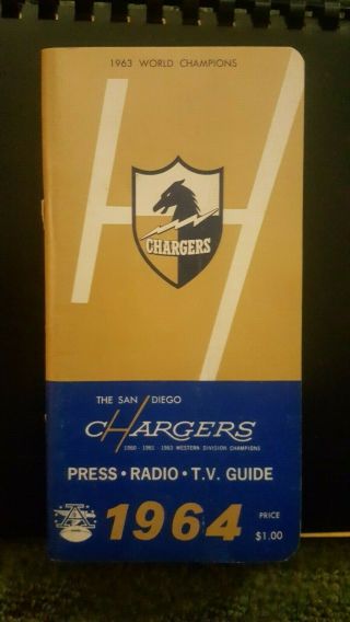 Vintage 1964 San Diego Chargers Media Guide.  Defending Afl Champs