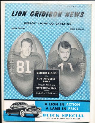 1949 10/16 Detroit Lions Vs Los Angeles Rams Football Program