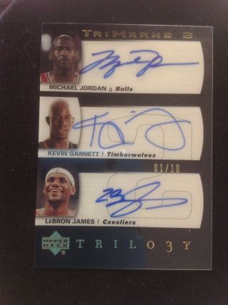 Ud Trilogy Michael Jordan Lebron James Garnett Triple Autograph Auto Sp 1/10 1/1