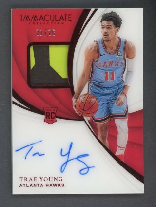 2018 - 19 Immaculate Red Trae Young Hawks Rpa Rc Rookie Patch Auto 21/25