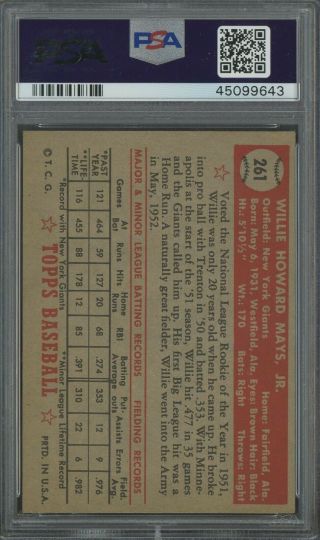 1952 Topps 261 Willie Mays York Giants HOF PSA 5 EX 