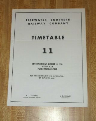Tidewater Southern Railway Employee Timetable No.  11 October 14,  1956