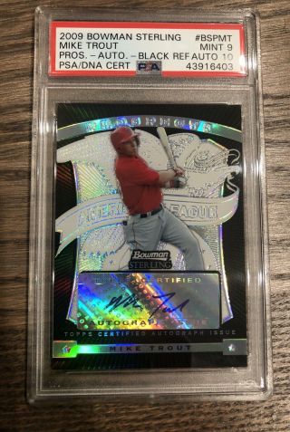 2009 Bowman Sterling Black Refractor Mike Trout Rookie Rc Auto / 25 Bgs 9