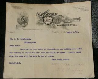 1897 Acme Cycle Company Letterhead