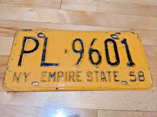 York Empire State 1958 Vehicle License Plate Pl 9601