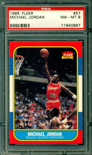 1986 Fleer 57 Michael Jordan Rookie Card Psa 8 Near -