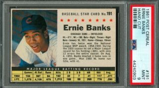 1961 Post Cereal Ernie Banks 191 Cubs (hand Cut) Psa 9