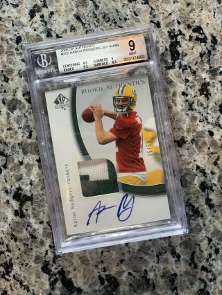 2005 Sp Authentic 252 Aaron Rodgers Rpa Rc 2 - Color Patch Auto /99 Bgs 9 Pmjs