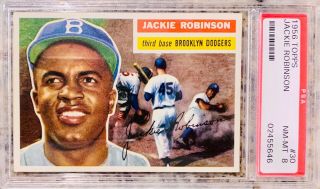 1956 Topps 30 - Jackie Robinson - Dodgers Hof 3b - Gray Back - Psa 8 Nm -