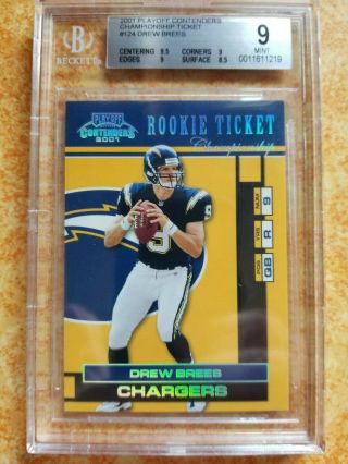 2001 Playoff Contenders Drew Brees Rc Championship Ticket 124 99/100 Bgs 9