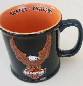 Harley Davidson Large Coffee Mug Cup 3d Raised Logo And Eagle 16 Oz Black Orange