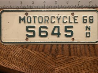1968 North Dakota Motorcycle License Plate Vintage 5645 Low Numbers Nd