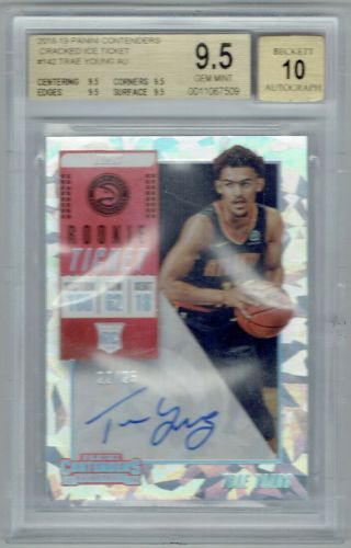 2018 - 19 Panini Contenders Cracked Ice Rookie Ticket Trae Young Auto Bgs 9.  5