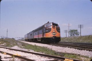 1954 Red Border Kodachrome Slide Photo Illinois Central Railroad 4021 Kankakee