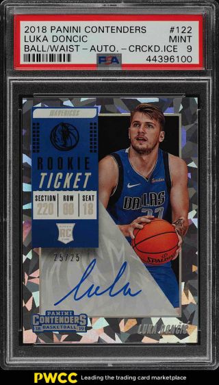 2018 Panini Contenders Cracked Ice Luka Doncic Rookie Auto /25 122 Psa 9 (pwcc)