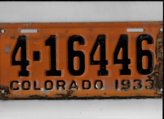 Colorado Passenger 1933 License Plate " 4 - 16446 "