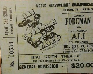George Foreman Vs.  Muhammad Ali Sept.  24,  1974 Ticket Stub