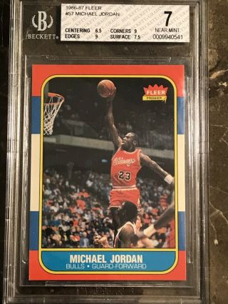 1986 - 87 Fleer Michael Jordan Rc 57 Beckett 7 Chicago Bulls Rookie Mj