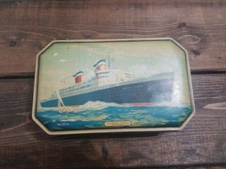 Vintage Bensons Candy Tin Metal Box 1940s S.  S.  United States Ocean Liner Cover