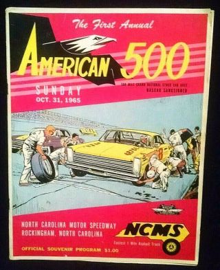 Curtis Turner Marvin Panch Nascar 1965 American 500 Rockingham Race Program