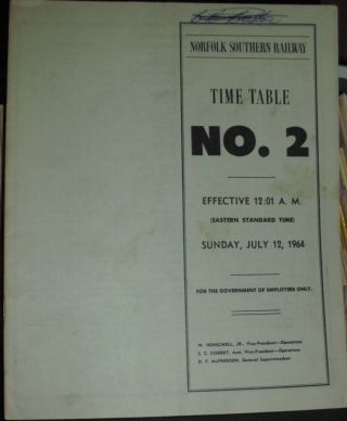 Norfolk Southern Railway Employee Timetable - 2 July 12,  1964