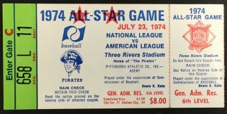 1974 Mlb All Star Game Baseball Ticket Three Rivers Stadium Pittsburgh Pirates