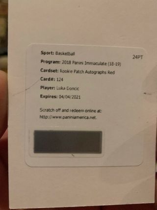 2018 - 19 Immaculate Luka Doncic Rookie Patch Auto Autograph Red /25 