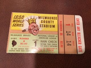 Mickey Mantle Hank Aaron 1958 G1 Milwaukee Braves Ny Yankees World Series Ticket