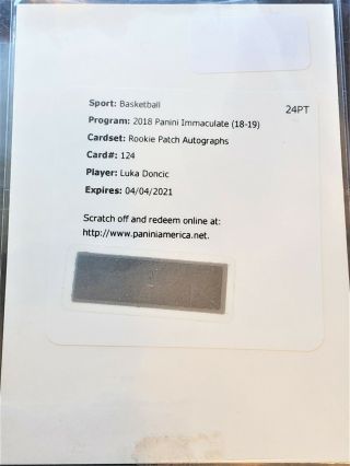 2018 - 19 Panini Immaculate Luka Doncic Rookie Patch Auto Rc Rpa Ed To 99