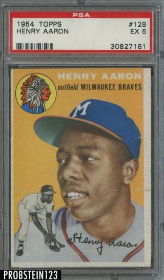 1954 Topps 128 Hank Aaron Milwaukee Braves Rc Rookie Hof Psa 5 Iconic Card