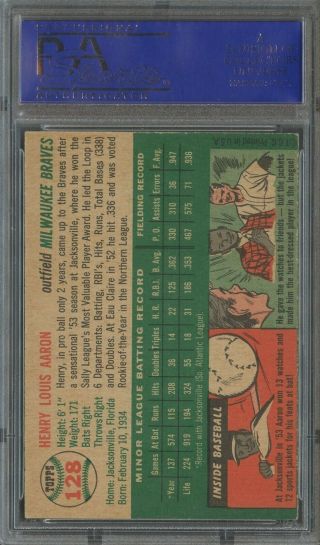 1954 Topps 128 Hank Aaron Milwaukee Braves RC Rookie HOF PSA 5 ICONIC CARD 2