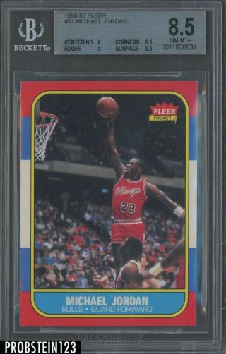 1986 - 87 Fleer Basketball 57 Michael Jordan Bulls Rc Rookie Hof Bgs 8.  5