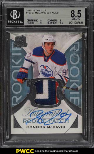 2015 - 16 Ud The Cup Connor Mcdavid Rookie Rc Auto Patch 92/99 197 Bgs 8.  5 (pwcc)
