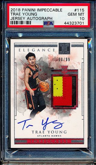2018 - 19 Panini Impeccable Auto Patch Trae Young Rookie Rc /99 Psa 10 Gem