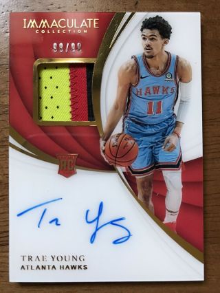 Trae Young 2018 - 19 Panini Immaculate Rookie Patch Auto 4cl Rpa /99