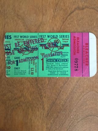 1957 World Series Ticket Hank Aaron Mickey Mantle Milwaukee Braves Yankees