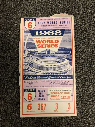 Mlb 1968 World Series Ticket Stub St.  Louis Cardinals Game 6