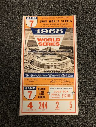 Mlb 1968 World Series Ticket Stub St.  Louis Cardinals Game 7