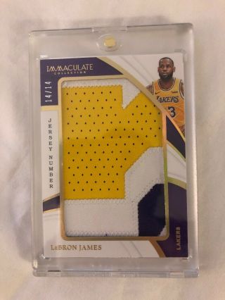 2018 - 19 Panini Immaculate Jumbo Patch Jersey Number Lakers Lebron James 14/14