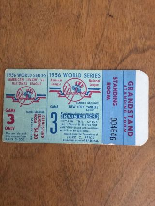 1956 World Series Ticket Brooklyn Dodgers Yankees Mickey Mantle Gm 3