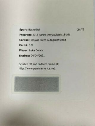 Luka Doncic 2018 - 19 Panini Immaculate Rookie Patch Auto Rc Rpa Red /25