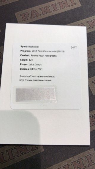 Luka Doncic 2018 - 19 Panini Immaculate Rookie Patch Autograph Auto Rc Rpa /99