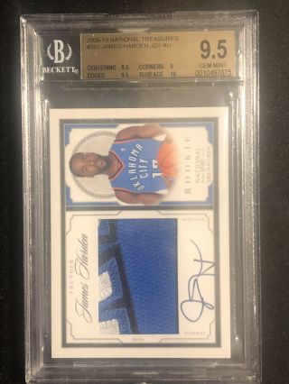 2009 - 10 National Treasures James Harden 3clr Patch Rookie Rc /99 Bgs 9.  5/10 Auto
