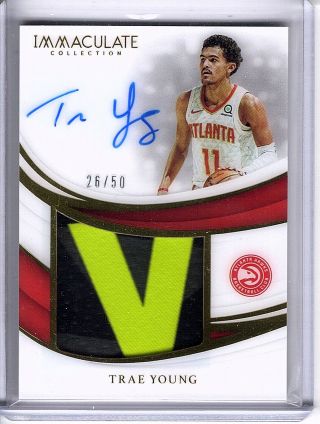 2018 - 19 Panini Immaculate Trae Young Premium Patch Auto 3cl 26/50