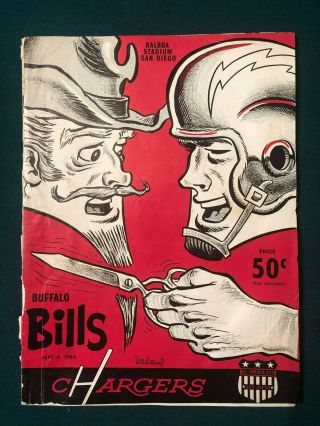 September 8 1963 San Diego Chargers Vs Buffalo Bills Afl Game Program