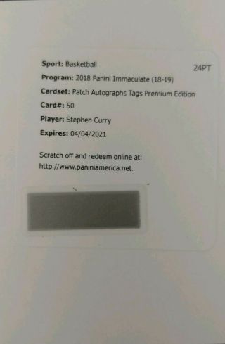 Stephen Curry 2019 - 20 Immaculate Patch Autograph Tag Premium /3